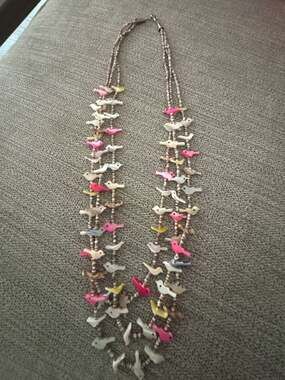 Vintage Native American Zuni Fetish Bird 3 Strand Necklace